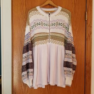 🤩NWT Oversized Free People Half-Zip Sweater with Metallic Thread Design Sz L